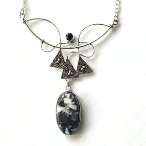 Copper White Buffalo Turquoise & Onyx 925 Sterling Silver Necklace NWT